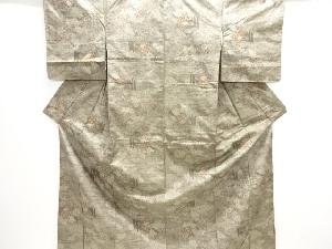 几帳に草花模様織り出し西陣お召着物